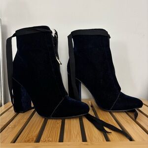 Zara Blue Velvet Ankle Booties